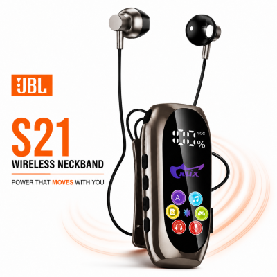 S21 Wireless Bluetooth Receiver & MP3 Player with Earphone – Portable Audio Clip Receiver with TF Card Slot, LED Battery Display, Touch/Button Controls & Hands-Free Calling